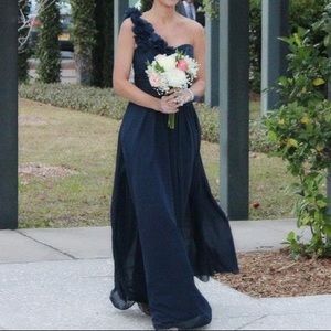 Navy Gown - Ruffle one strap